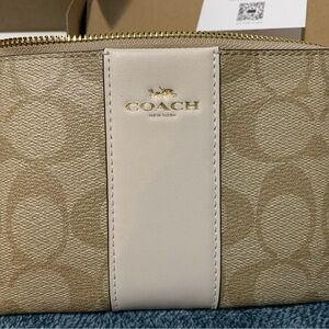 Coach Tan and Cream Wristlet Bag Signature Design